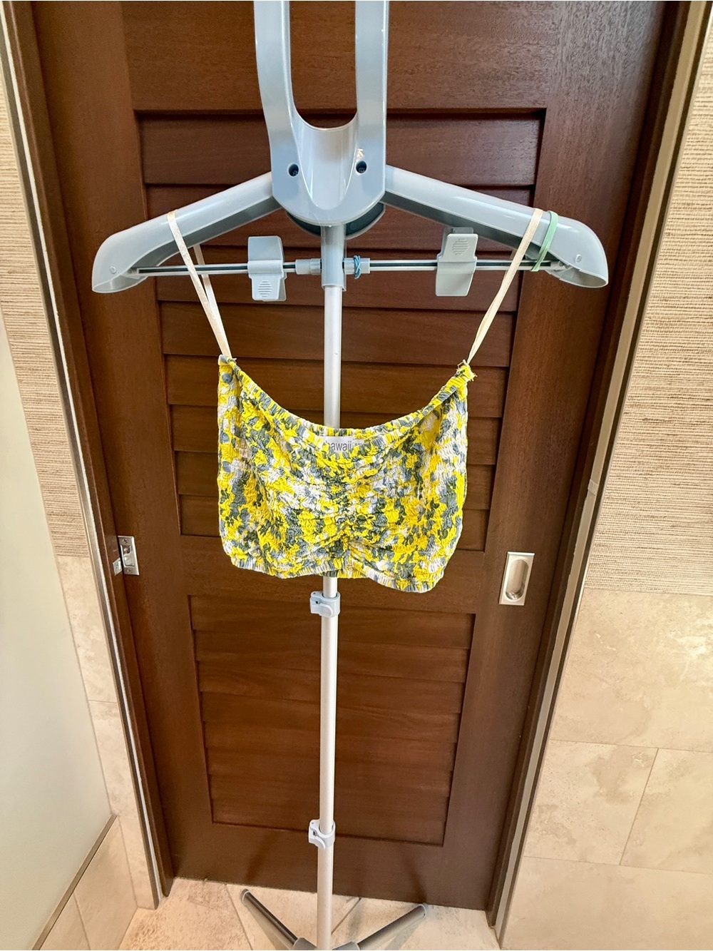 Tiare Hawaii Yellow Floral Smocked Crop Strapless Top Size S/M